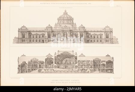 Frentzen, Georg (1854-1923), edificio parlamentare del Reichstag tedesco a Berlino nel 1882. (Da: Cartella di raccolta di eccellenti design della concorrenza H. 6, ed. Carta, 29,7 x 46,3 cm (inclusi i bordi di scansione) Foto Stock