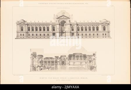 Schütz, da Holst & Stroh, edificio del Parlamento per il Reichstag tedesco a Berlino nel 1882. (Da: Cartella di raccolta di eccellenti design della concorrenza H. 6, ed. 29,8 x 46,4 cm (inclusi i bordi di scansione) Foto Stock
