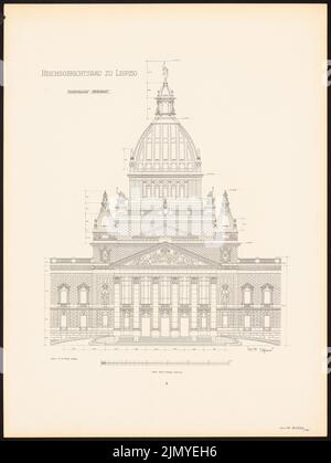 Hoffmann Ludwig (1852-1932), Reichsgericht di Lipsia (1898): Mittelbau della facciata anteriore (da: L.H., Reichsgerichtsbau zu Leipzig, Berlino 1898, targa 6). Pressione sulla carta, 61,1 x 46 cm (inclusi i bordi di scansione) Foto Stock