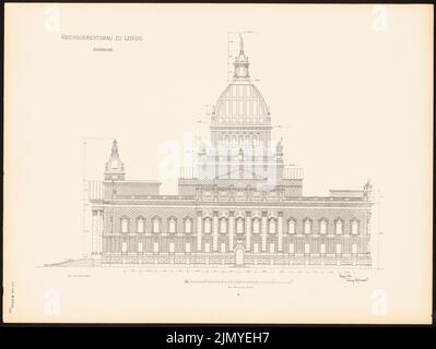 Hoffmann Ludwig (1852-1932), Reichsgericht di Lipsia (1898): Facciata nord (da: L.H., Reichsgerichtsbau zu Leipzig, Berlino 1898, targa 9). Pressione sulla carta, 45,9 x 61 cm (inclusi i bordi di scansione) Foto Stock