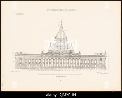 Hoffmann Ludwig (1852-1932), Reichsgericht di Lipsia (1898): Facciata ovest (da: L.H., Reichsgerichtsbau zu Leipzig, Berlino 1898, targa 7). Pressione sulla carta, 45,9 x 60,7 cm (inclusi i bordi di scansione) Foto Stock