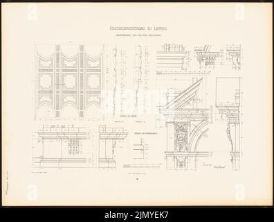 Hoffmann Ludwig (1852-1932), Reichsgericht di Lipsia (1898): Haupttreppenhaus (soffitto e dettagli) (da: L.H., Reichsgerichtsbau zu Leipzig, Berlino 1898, piastra 38). Pressione sulla carta, 46,1 x 60,8 cm (inclusi i bordi di scansione) Foto Stock