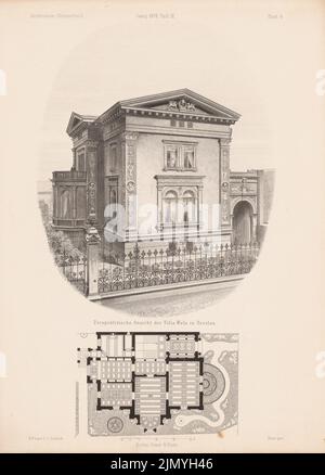 Schmidt C. Wilhelm, Villa Welz, Wroclaw. (Da: Architectural sketchbook, H. 114/3, 1872.) (1872-1872): pianta con giardino, vista prospettica. Cucitura su carta, 34,9 x 25 cm (inclusi i bordi di scansione) Foto Stock