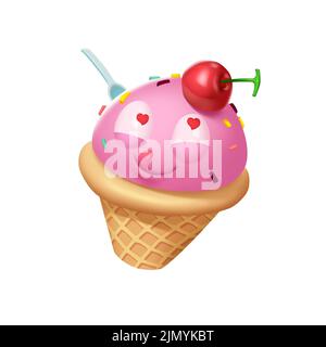 Delizioso gelato alle ciliegie. Personaggi realistici e fantastici. Illustrazione del libro di artt. Del concetto. Personaggi del videogioco. Serious Digital Painting. CG Foto Stock