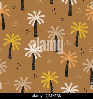 Senza cuciture motivo di palme cartoni animati in stile scandinavo. Illustrazione vettoriale di Safari per i bambini Illustrazione Vettoriale