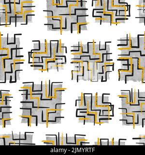 Pattern astratto senza giunture con forme geometriche quadrate. Sfondo vettoriale disegnato a mano Illustrazione Vettoriale