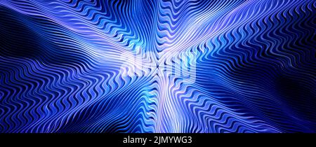 Onde gravitazionali luminose blu nello spazio generato dal computer sfondo astratto, 3D rendering Foto Stock