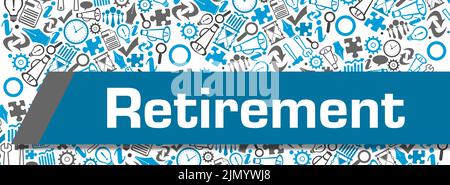 Simboli aziendali circolari per la pensione Texture Blue Grey Text Foto Stock