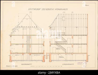 Böhmer Franz (1907-1943), edificio residenziale (1925-1925): Sezione trasversale e sezione longitudinale. Acquerello Tusche sulla scatola, 50,5 x 70,1 cm (inclusi i bordi di scansione) Foto Stock