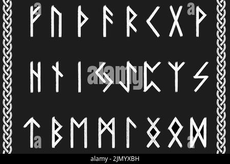 L'alfabeto runico o futarca crudo illustrazione scura Foto Stock