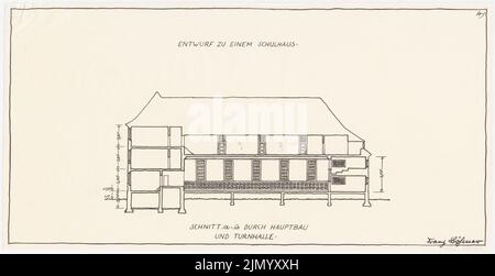 Böhmer Franz (1907-1943), edificio scolastico (1925-1925): Tagliare l'edificio principale e la palestra. Inchiostro, matita su trasparente, 21,8 x 42,5 cm (inclusi i bordi di scansione) Foto Stock