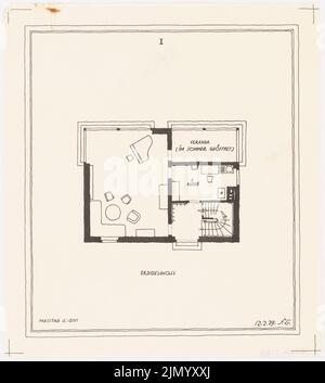 Böhmer Franz (1907-1943), casa singola (12 febbraio 1929): Pianta del piano terra con mobili 1: 100. Inchiostro su trasparente, 25,5 x 22,9 cm (inclusi i bordi di scansione) Foto Stock