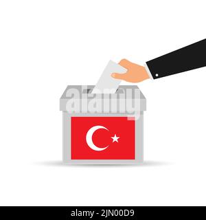 Concetto di voto della Turchia. Mano che mette la carta nella cassa di voto. Illustrazione del vettore isolato. Illustrazione Vettoriale