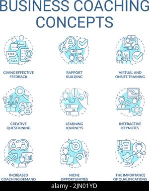 Business coaching turchese concetto icone set Illustrazione Vettoriale