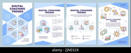 Modello di brochure blu sulle tendenze del coaching digitale Illustrazione Vettoriale