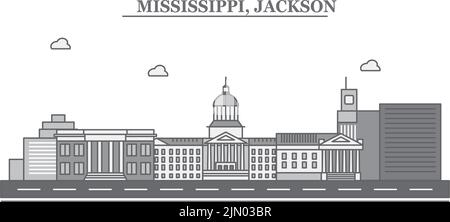 Stati Uniti, Jackson città skyline isolato vettore illustrazione, icone Illustrazione Vettoriale