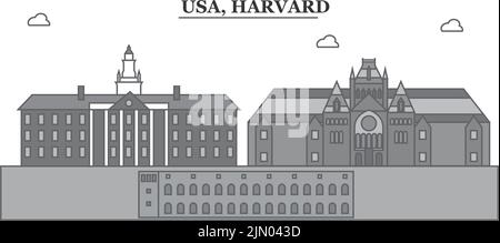 Stati Uniti, Harvard città skyline isolato vettore illustrazione, icone Illustrazione Vettoriale