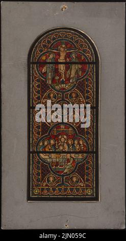 Klomp Johannes Franziskus (1865-1946), altari inalterati, arredi, sculture e ornamenti (0-0): Design per finestre di chiesa (non di Klomp). Acquerello fotografico su carta, su cartone, 43 x 23,6 cm (compresi i bordi di scansione) Klomp Johannes Franziskus (1865-1946): Unzugeordnete Altäre, Kircheneinrichtung, skulpturen und Ornamente Foto Stock