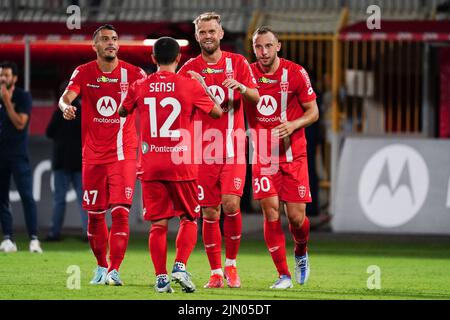 U-Power Stadium, Monza, Italia, 07 agosto 2022, Christian Gytkjaer (AC Monza) celebra il suo traguardo durante AC Monza vs Frosinone Calcio - piede italiano Foto Stock