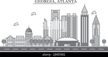 Stati Uniti, Atlanta città skyline isolato vettore illustrazione, icone Illustrazione Vettoriale