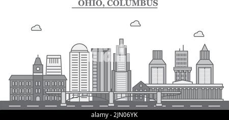 Stati Uniti, Columbus città skyline isolato vettore illustrazione, icone Illustrazione Vettoriale