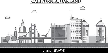 Stati Uniti, Oakland City skyline isolato vettore illustrazione, icone Illustrazione Vettoriale