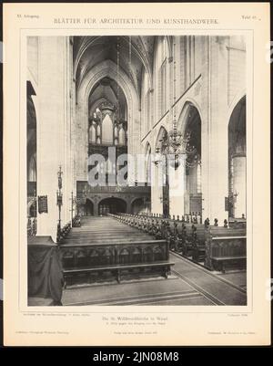 Adler Friedrich (1827-1908), St. Willibrord, Wesel. (Da: Foglie per l'architettura e l'artigianato, 11th anni, 1898, Tafel 49.) (1898-1898): Vista interna contro ingresso e coro. Pressione leggera su carta, 34,5 x 27,2 cm (compresi i bordi di scansione) Adler Friedrich (1827-1908): St. Willibrord, Wesel. (Aus: Blätter für Architektur und Kunsthandwerk, 11. JG., 1898, Tafel 49) Foto Stock