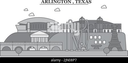 Stati Uniti, città di Arlington skyline isolato vettore illustrazione, icone Illustrazione Vettoriale