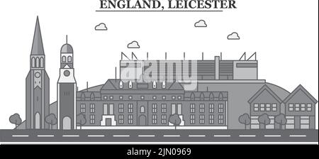 Regno Unito, Leicester città skyline isolato vettore illustrazione, icone Illustrazione Vettoriale