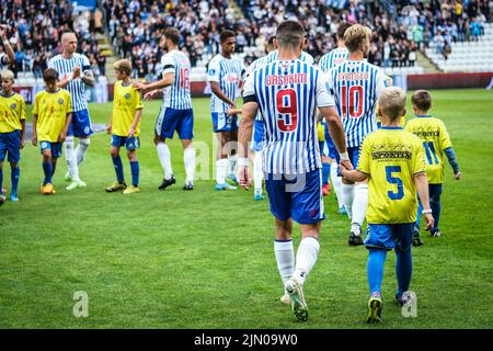 Odense, Danimarca. 07th ago 2022. BASHKIM Kadrii (9) di OB visto durante la partita Superliga del 3F tra Odense Boldklub e Aarhus GF presso il Nature Energy Park di Odense. (Photo Credit: Gonzales Photo/Alamy Live News Foto Stock