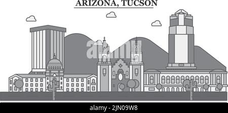 Stati Uniti, Tucson città skyline isolato vettore illustrazione, icone Illustrazione Vettoriale