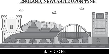 Regno Unito, Newcastle upon Tyne città skyline isolato vettore illustrazione, icone Illustrazione Vettoriale