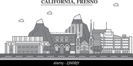 Stati Uniti, città di Fresno skyline isolato vettore illustrazione, icone Illustrazione Vettoriale