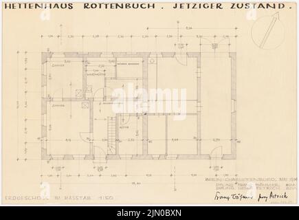 Böhmer Franz (1907-1943), Hettenhaus in Rottenbuch (05,1934): Pianta piano terra 1:50. Matita su trasparente, 38,7 x 56 cm (compresi i bordi di scansione) Böhmer & Petrich : Hettenhaus, Rottenbuch Foto Stock