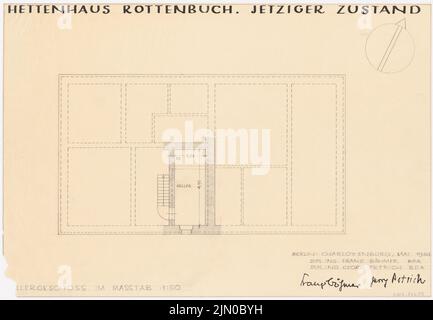 Böhmer Franz (1907-1943), Hettenhaus in Rottenbuch (05,1934): Piano interrato 1:50. Matita su trasparente, 38,7 x 55,8 cm (compresi i bordi di scansione) Böhmer & Petrich : Hettenhaus, Rottenbuch Foto Stock