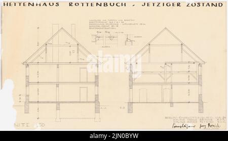 Böhmer Franz (1907-1943), Hettenhaus in Rottenbuch (05,1934): 2 tagli 1:50. Matita su trasparente, 36 x 62,6 cm (compresi i bordi di scansione) Böhmer & Petrich : Hettenhaus, Rottenbuch Foto Stock