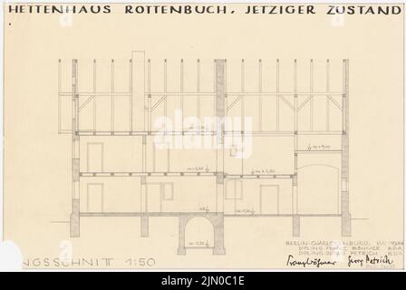 Böhmer Franz (1907-1943), Hettenhaus in Rottenbuch (05,1934): Sezione longitudinale 1:50. Matita su trasparente, 35,8 x 53,5 cm (compresi i bordi di scansione) Böhmer & Petrich : Hettenhaus, Rottenbuch Foto Stock