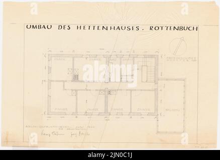 Böhmer Franz (1907-1943), Hettenhaus in Rottenbuch (06,1934): Pianta piano superiore 1:50. Matita su trasparente, 49,7 x 72,5 cm (compresi i bordi di scansione) Böhmer & Petrich : Hettenhaus, Rottenbuch Foto Stock