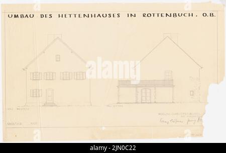 Böhmer Franz (1907-1943), Hettenhaus a Rottenbuch (06,1934): Vista su ovest e est 1:50. Matita su trasparente, 44,7 x 70,8 cm (compresi i bordi di scansione) Böhmer & Petrich : Hettenhaus, Rottenbuch Foto Stock