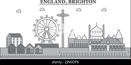 Regno Unito, Brighton città skyline isolato vettore illustrazione, icone Illustrazione Vettoriale