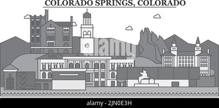 Stati Uniti, Colorado Springs città skyline isolato vettore illustrazione, icone Illustrazione Vettoriale