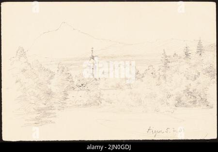 Koch Friedrich (1828-1922), studi di viaggio dalla Germania 1851-53 (05.02.1903): Aigen: Vista prospettica. Matita su carta, 9,2 x 14,1 cm (compresi i bordi di scansione) Koch Friedrich (1828-1922): Reisestudien aus Deutschland 1851-53 Foto Stock