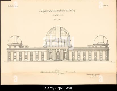 Architetto sconosciuto, osservatorio Potsdam-Babelsberg (1914-1918): Vista sud 1: 100. Litografia su carta, 55,2 x 75,7 cm (compresi i bordi di scansione) Thür Georg (1846-1924): Sternwarte Potsdam-Babelsberg Foto Stock