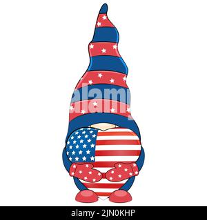 4th luglio gnome patriottico americano. Illustrazione Vettoriale