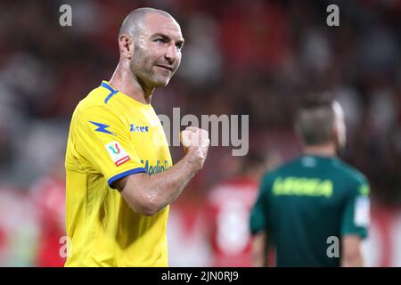 Monza, Italia. 07th ago 2022. Fabio lucidi di Frosinone Calcio gesticola durante la partita della Coppa Italia tra AC Monza e Frosinone Calcio allo stadio U-Power il 7 agosto 2022 a Monza, Italia . Credit: Marco Canoniero/Alamy Live News Foto Stock