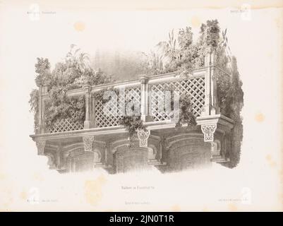 Rentz, balcone, Francoforte sul meno. (Da: Architectural sketchbook, H. 15, 1854.) (1854-1854): Vista prospettica. Litografia su carta, 24,8 x 33,1 cm (compresi i bordi di scansione) Rentz : Balkon, Francoforte sul meno. (Aus: Architektonisches Skizzenbuch, H. 15, 1854) Foto Stock
