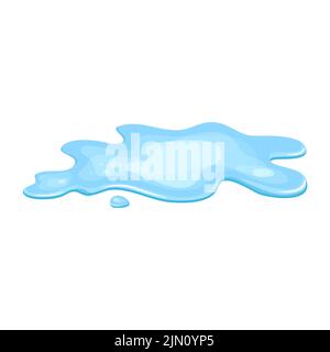 Pozza d'acqua, in stile cartoon liquido. Goccia isolata su sfondo bianco. Blu split, spruzzi sul pavimento. Illustrazione vettoriale Illustrazione Vettoriale