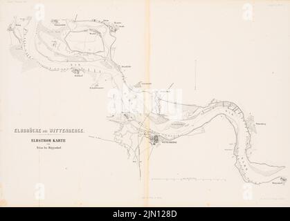 N.N., Elbbrücke nei pressi di Wittenberge. (Da: Atlas alla rivista for Building, ed. V. G. Erbkam, Jg. 4, 1854.) (1854-1854): Dipartimento. Litografia su carta, 42,7 x 59,6 cm (compresi i bordi di scansione) Benda Anton Ferdinand (1817-1893): Elbbrücke, Wittenberge. (Aus: Atlas zur Zeitschrift für Bauwesen, hrsg. v. G. Erbkam, Jg. 4, 1854) Foto Stock