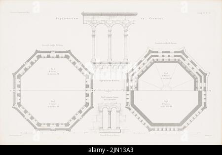 Spielberg Herrmann (1827-1886), Battistero della Cattedrale di Cremona. (Da: Atlas alla rivista for Building, ed. V. G. Erbkam, nata il 9, 1859.) (1859-1859): Gallerie Grundrisse, dettagli. Cucire su carta, 29,6 x 45,2 cm (compresi i bordi di scansione) Spielberg Herrmann (1827-1886): Baptisterium des Doms, Cremona. (Aus: Atlas zur Zeitschrift für Bauwesen, hrsg. v. G. Erbkam, Jg. 9, 1859) Foto Stock