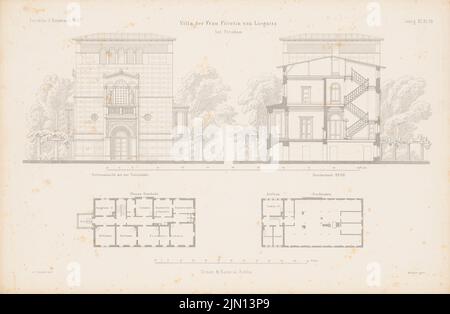 Schadow Albert Dietrich (1797-1869), Villa Liegnitz, Potsdam. (Da: Atlas alla rivista for Building, ed. V. G. Erbkam, Jg. 11, 1861.) (1861-1861): pianta del pavimento, tetto, vista laterale, taglio. Cucire su carta, 29,5 x 45,2 cm (compresi i bordi di scansione) Schadow Albert Dietrich (1797-1869): Villa Liegnitz, Potsdam. (Aus: Atlas zur Zeitschrift für Bauwesen, hrsg. v. G. Erbkam, Jg. 11, 1861) Foto Stock